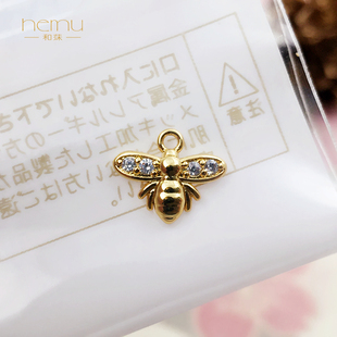 diy饰品配件 日本贵和kiwa镀金闪闪锆石迷你蝴蝶蜜蜂耳环项链吊坠