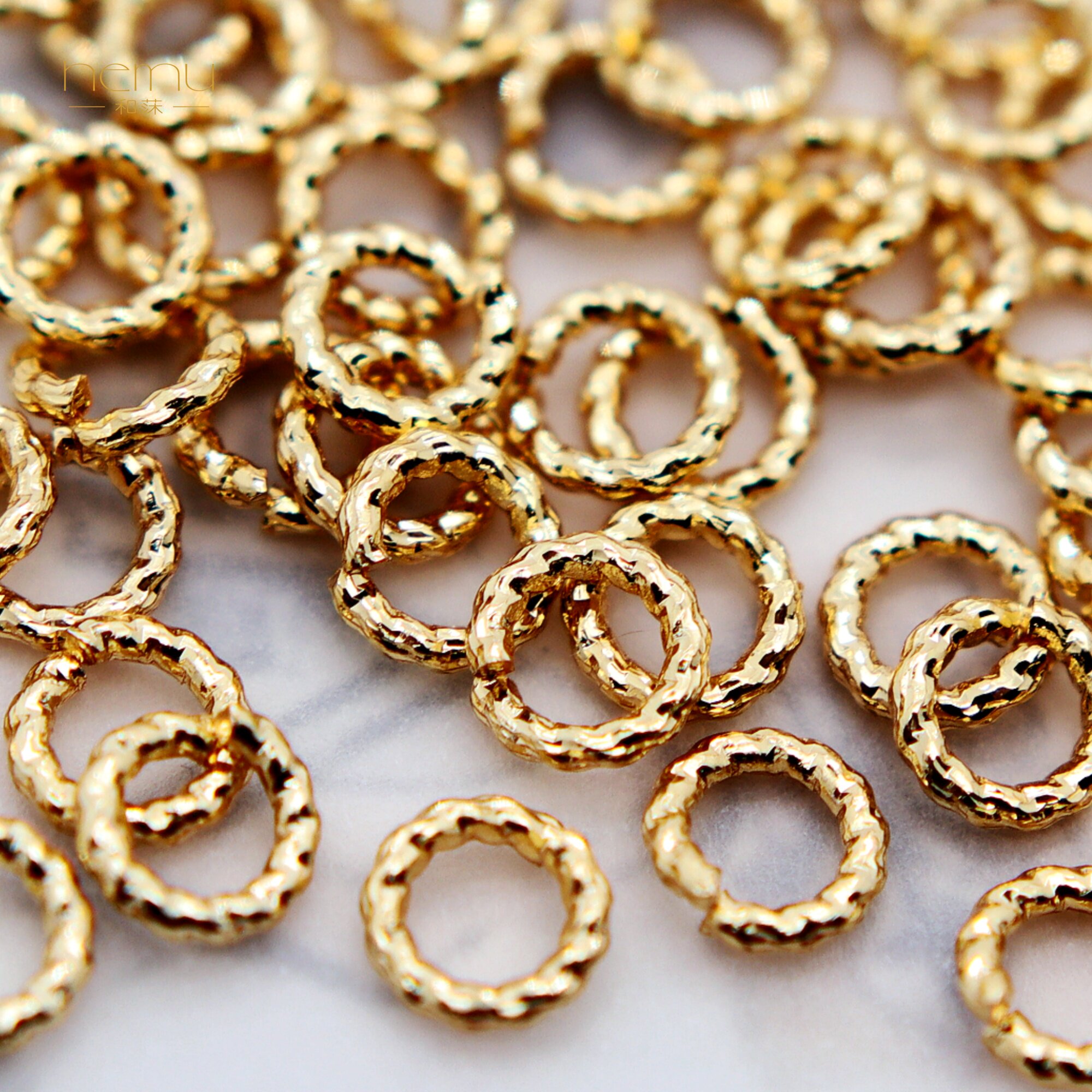diy饰品配件 铜镀金保色闪闪开口麻花圈批花纹刻面圆环连接圈挂环