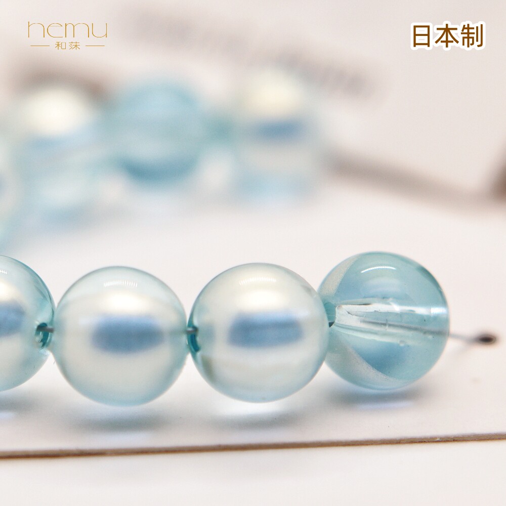 日本partsclub 双色树脂珍珠清澈柔美变换半球珠光镀圆珠diy饰品