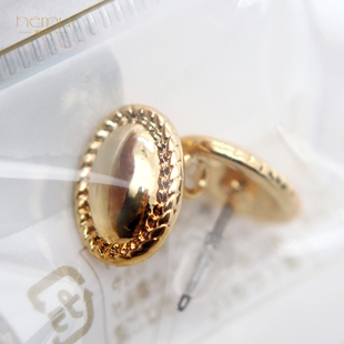 日本贵和 复古花边椭圆纽扣带背挂环耳钉不锈钢防过敏diy饰品配件