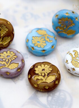 18mm捷克复古描金硬币花diy串珠