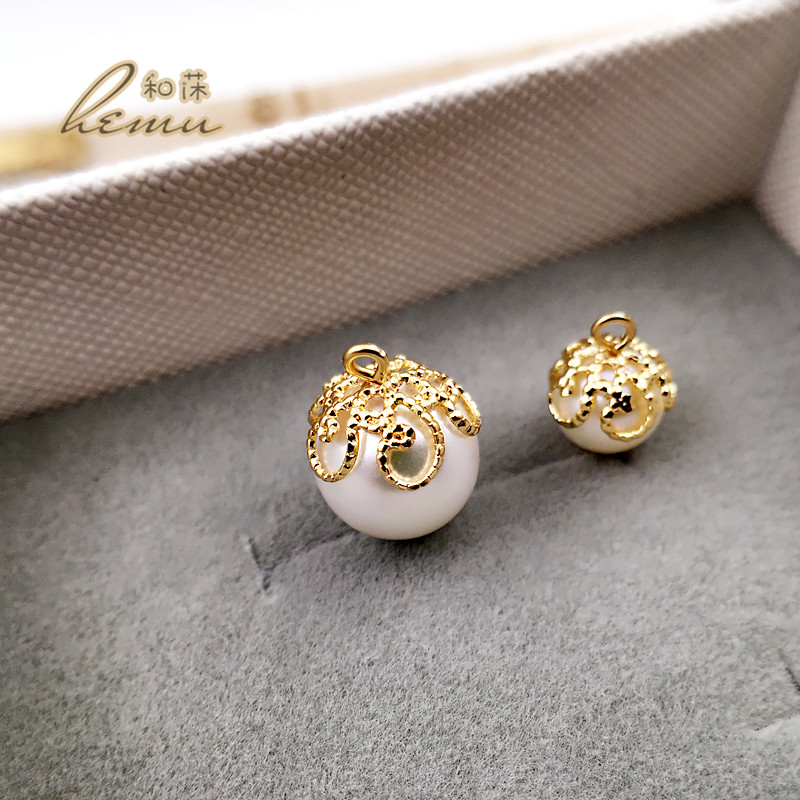 diy饰品配件14K包金电镀镂空五瓣花半球形铜花托花帽串珠装饰盖帽