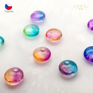 捷克进口6mm双色渐变单挂孔琉璃扁豆珠耳环手链高品质diy饰品配件