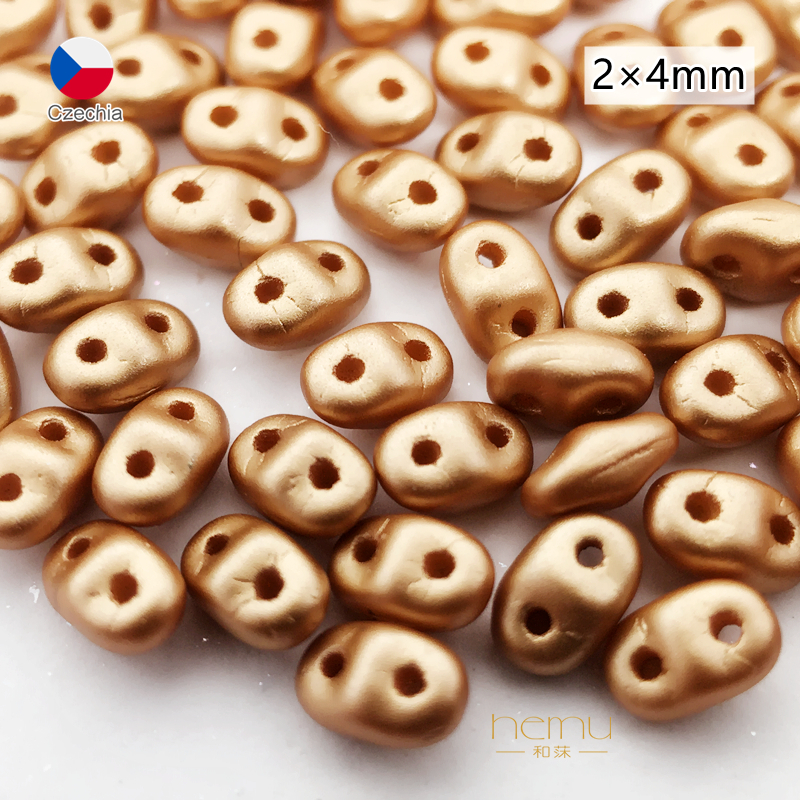 捷克进口 2×4mm迷你双孔猪鼻珍珠涂层珠光泽柔美diy饰品配件3g装