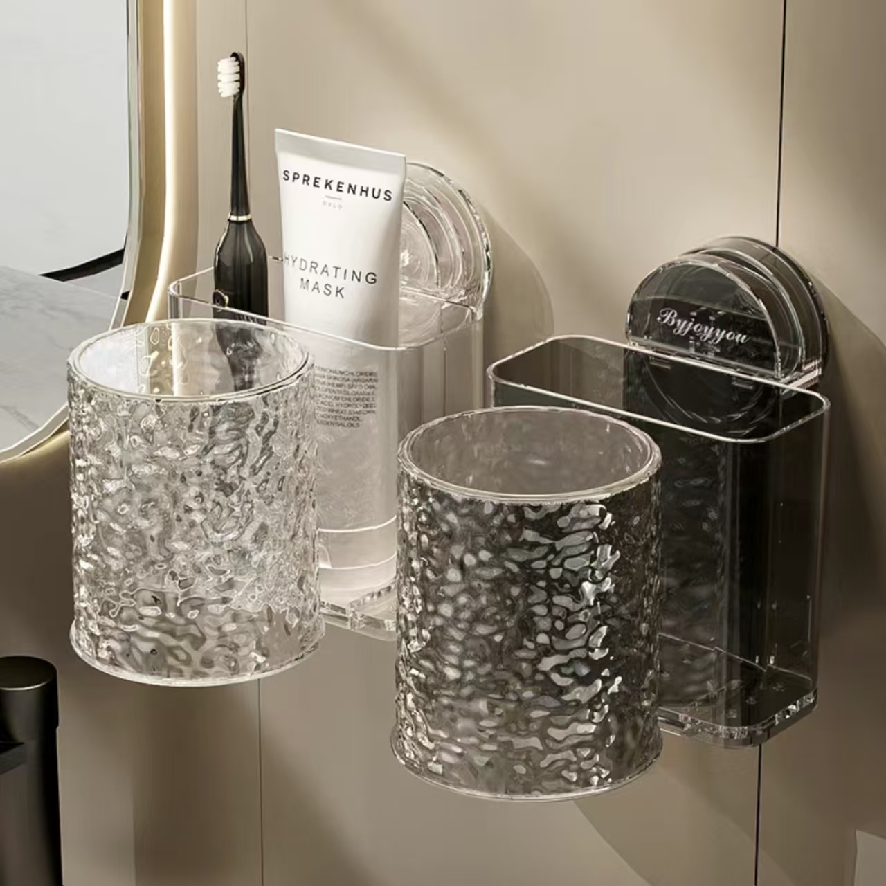 吸盘波纹牙杯牙刷置物架