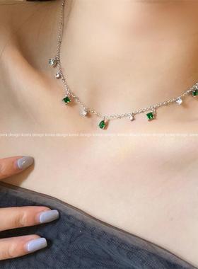 锆石吊坠简约气质锁骨链森系百搭祖母绿色仙女网红项链颈链