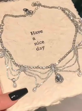 「星海玄夜」法式超闪水滴仿珍珠项链轻奢晚宴精致小众高级锁骨链