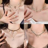 复古串珠叠戴项链女款 轻奢小众波西米亚太阳花锁骨链脖子颈链配饰