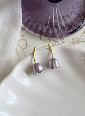 薰衣草之夏。温柔紫色法式温柔少女简约百搭花朵耳环蚊香盘耳夹女