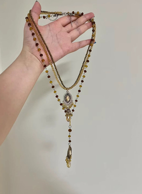 都市游牧风!多层叠戴流苏串珠项链时尚轻奢波西米亚重工锁骨链潮
