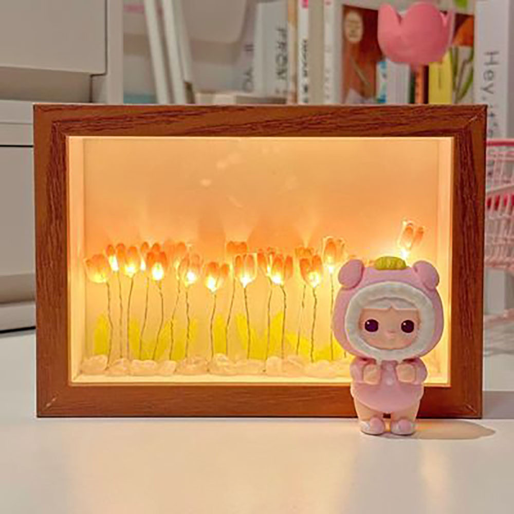 TULIP THREE-DIMENSIONAL PHOTO FRAME NIGHT LIGHT CHILDRENS DIY HANDMADE MATERIALS BAG ORNAMENTS ETERNAL FLOWERS ATMOSPHERE GIFTS GIFTS