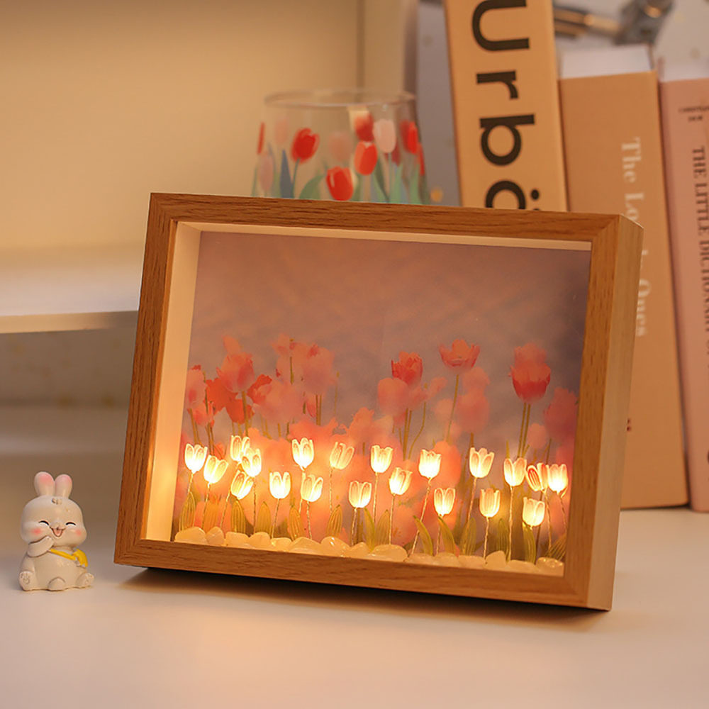 TULIP THREE-DIMENSIONAL PHOTO FRAME NIGHT LIGHT CHILDRENS DIY HANDMADE MATERIALS BAG ORNAMENTS ETERNAL FLOWERS ATMOSPHERE GIFTS GIFTS