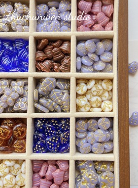 蓝紫色系国产捷克琉璃小鸟铃铛羽毛手作树叶描金diy手链材料配件