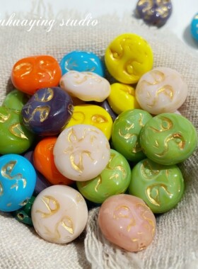 复古国产琉璃捷克珠笑脸面人描金手机链串珠DIY手链饰品材料配件