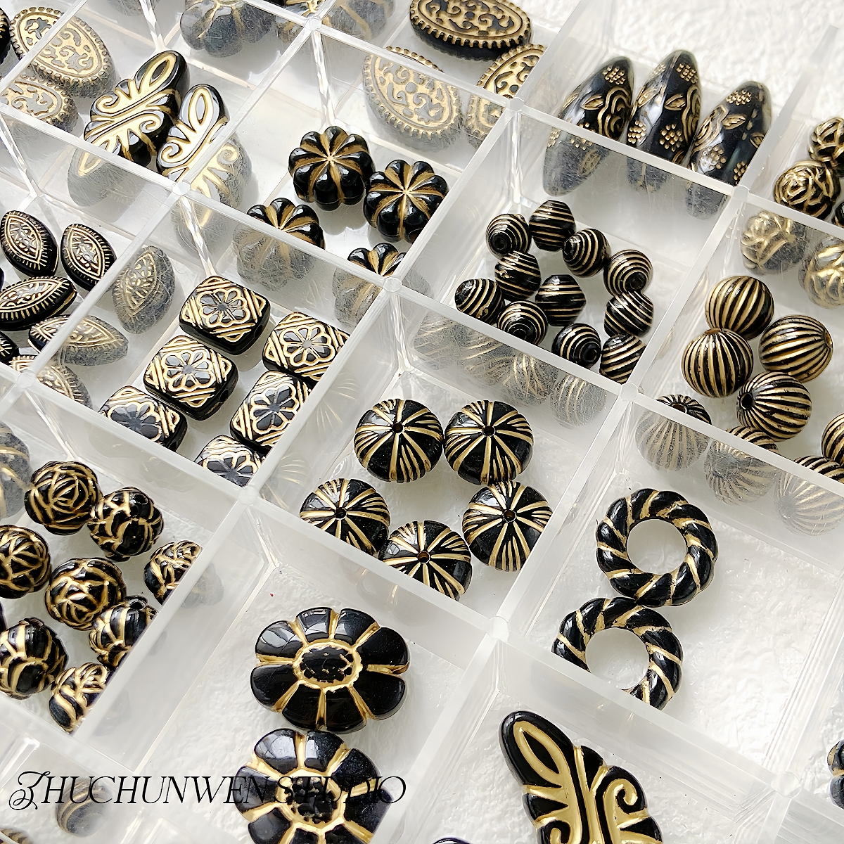 复古vintage巴洛克【黑色系列】描金玫瑰花鱼串珠diy手工手链项链
