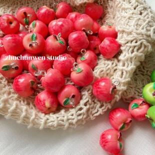 可爱树脂苹果珠子吊坠手工diy串珠手链项链饰品配件 苹果乐园