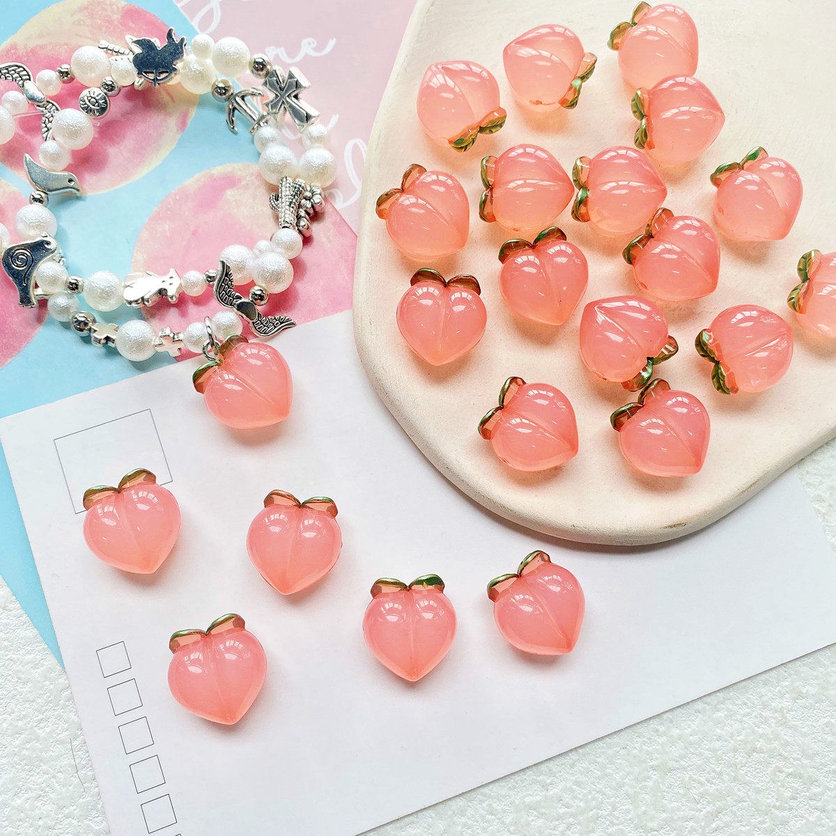 夏日清新可爱日系粉色水蜜桃树脂透明桃子diy手工耳环饰材料配件