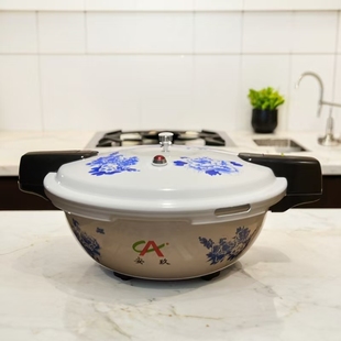 新式青花图案高压锅矮身压力锅酒店饭店用锅剁椒鱼头锅电磁炉用