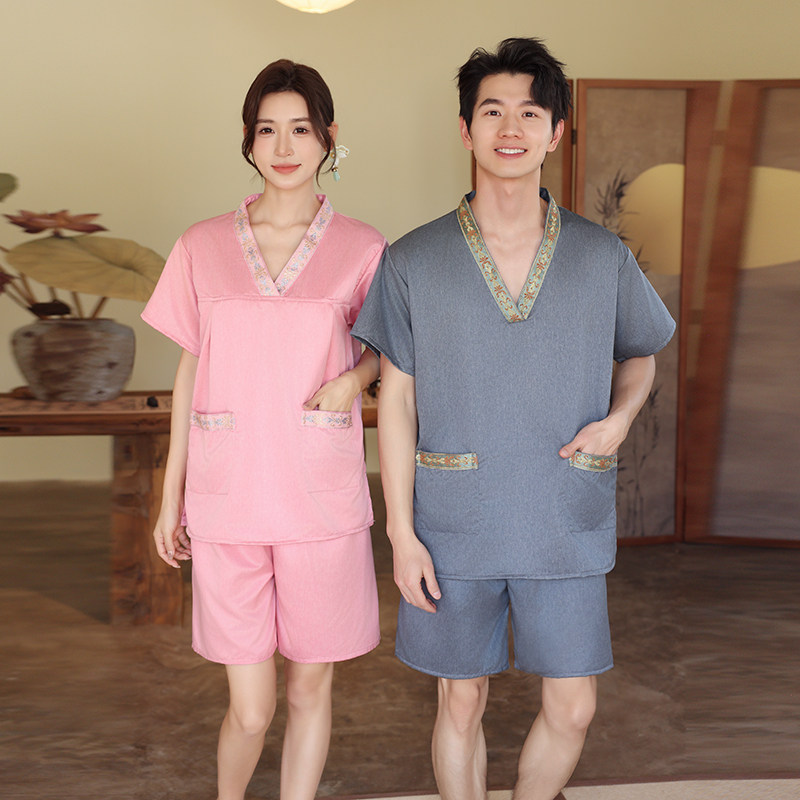 涤棉汗蒸服男洗浴服女情侣睡衣家居服足浴足疗服按摩桑拿短款采耳,居家布艺,汗蒸服,淘宝优惠券,粉丝福利购,淘宝优惠卷