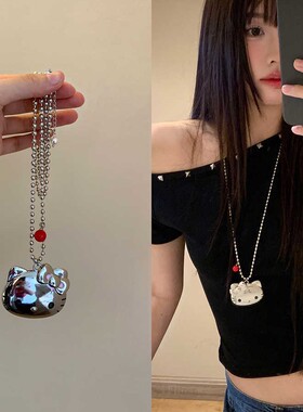 小众高级感复古卡通猫咪吊坠个性甜美可爱百搭长款项链女