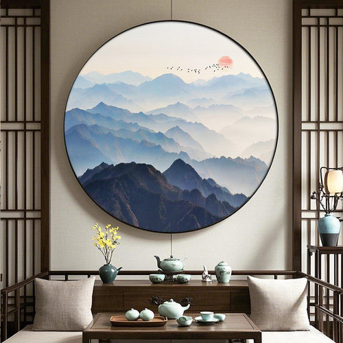 背有靠山有山无水挂画带灯寓意好