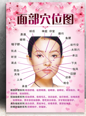 面部穴位图面部护理海报图片脸部背诊图美容面部经络穴位图面诊图
