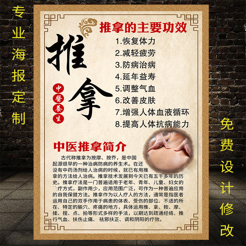 中医推拿店挂图小儿推拿广告海报针灸宣传画经络正骨小孩按摩图片