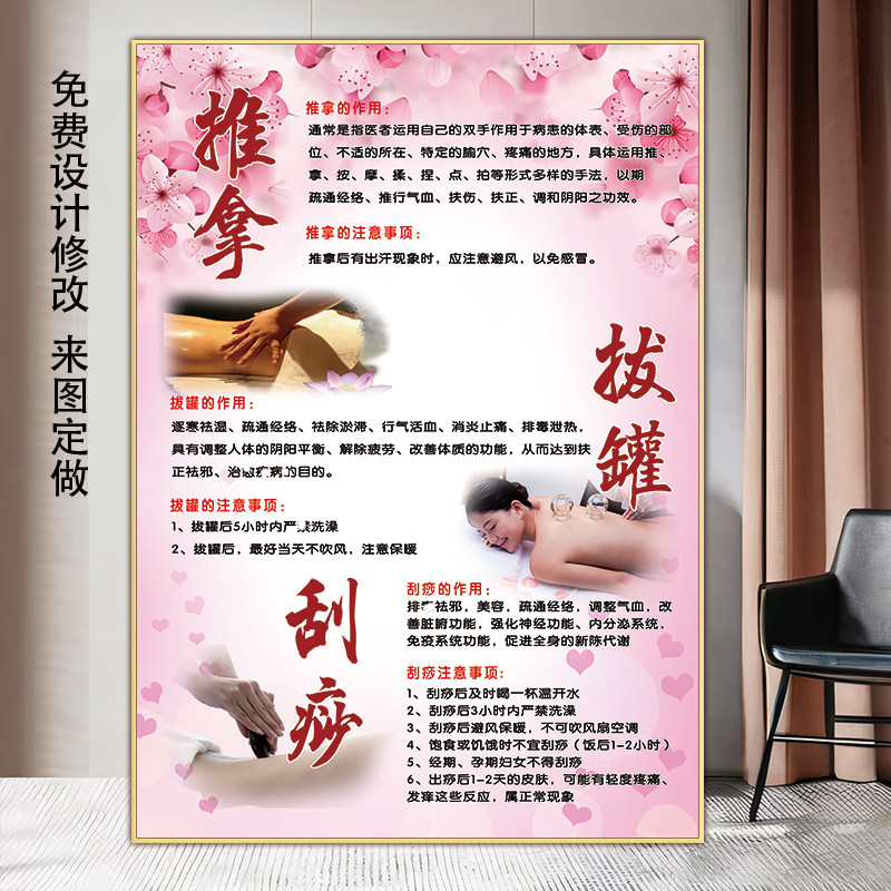 拔罐海报艾灸广告图刮痧图片竹罐挂画宣拔火罐穴位图养生馆装饰画
