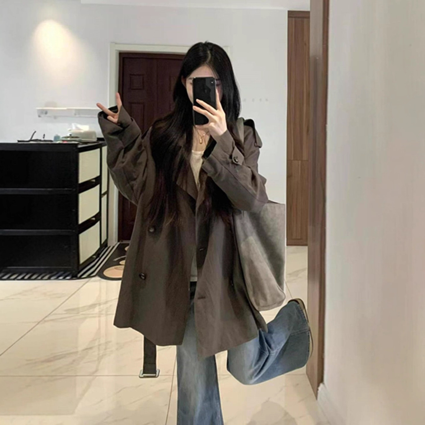 短款宽松风衣外套女2025秋冬季新款小个子巨好看薄款韩版韩系