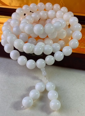 12mm108颗天然贝壳佛珠手串玉化多圈念珠项链手链佛家七宝