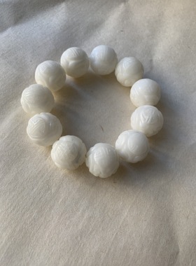 天然白贝壳手链单圈20mm玉化佛珠手串