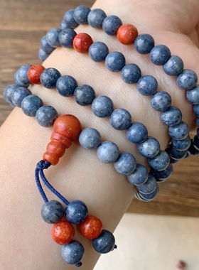 天然文艺复古蓝珊瑚石108颗佛珠手串多圈男女款手链项链