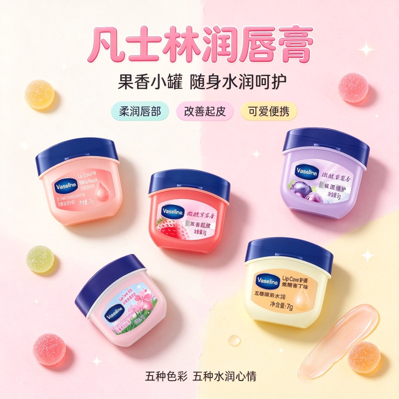 凡士林白桃玫瑰保湿滋润润唇膏修护唇部淡化唇纹唇膜男女秋冬常备