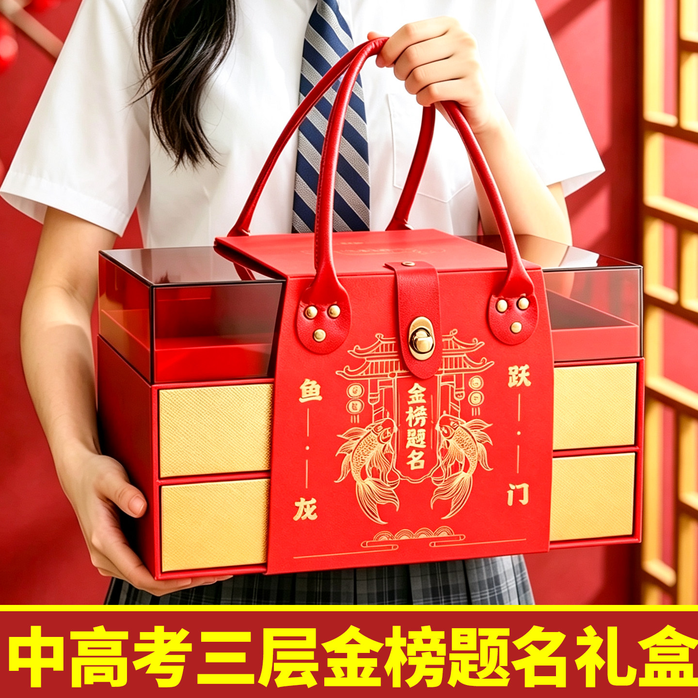 金榜题名中考高考三层大礼盒18岁成人礼励志可乐定制送考伴手礼物