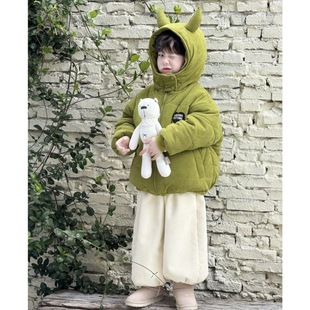 儿童棉服冬装2025新款恶魔韩版加绒棉衣男宝宝加厚连帽棉袄外套潮