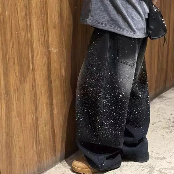 男童烫钻牛仔裤2026新款亮闪闪满天星儿童阔腿裤宽松女宝宝春秋款图片