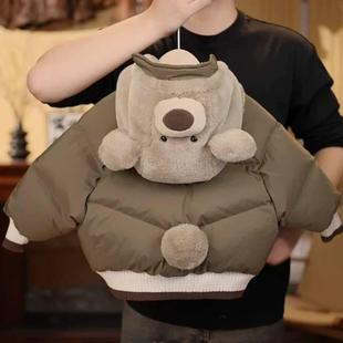 儿童羽绒棉服2025冬季新款可爱卡通小熊保暖连帽棉服加绒洋气外套