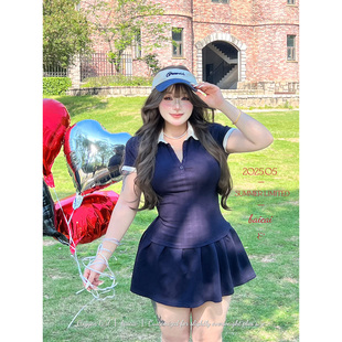 氧气少女 微胖mm短袖 白菜 大码 收腰短裙女 polo领连衣裙夏季 新品