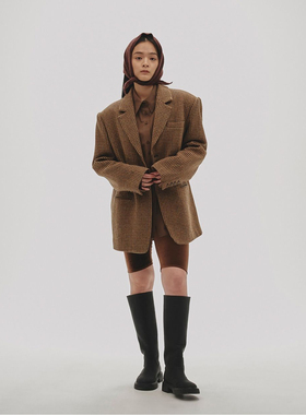 2025秋季新款女装外套日系小众简约慵懒风宽松中长款羊毛外套西服