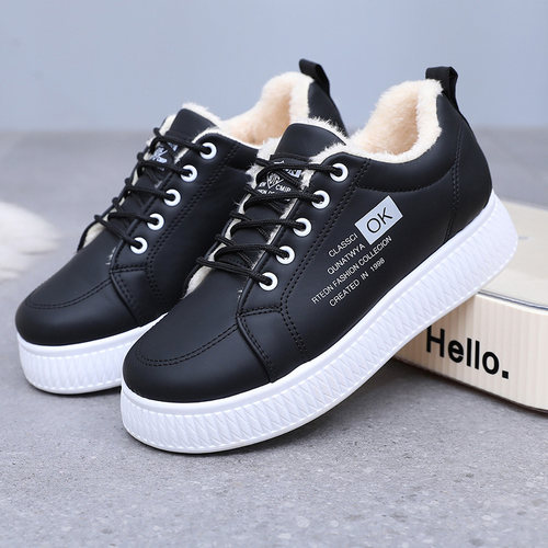 冬季高帮棉鞋平底韩版保暖学生鞋加绒加厚雪地靴皮面防水运动女鞋