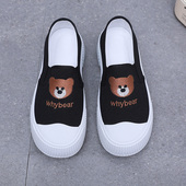 厚底圆头休闲舒适卡通一脚蹬懒人松糕底板鞋 网红帆布鞋 女春夏新款