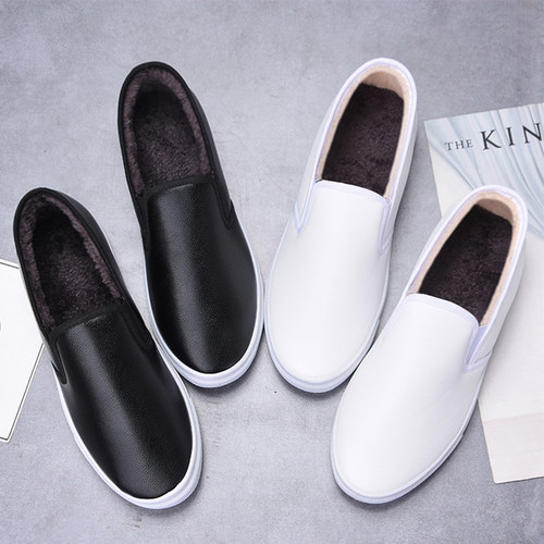 加绒加厚风保暖懒人皮面棉鞋