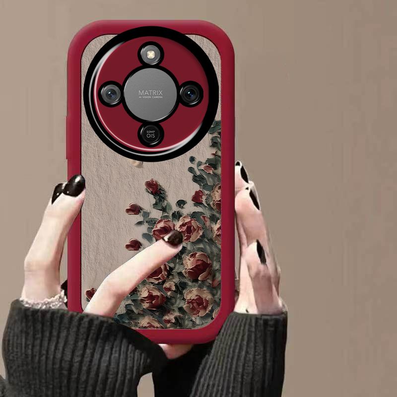 泡芙油画玫瑰适用荣耀X70手机壳MTN-AN80软壳气囊防摔女潮保护套