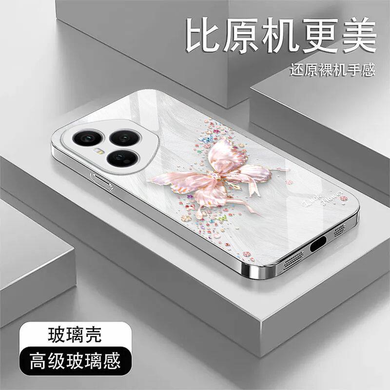 玻璃水晶蝴蝶适用荣耀400pro手机壳DNP-AN00软硅胶包边保护套