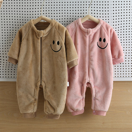 法兰绒连体衣爬服宝宝拉链秋冬季
