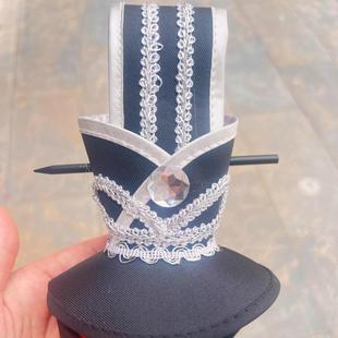 自制新款成人儿童银色发冠黑色书生冠帽男诗人古风汉服帽子道具