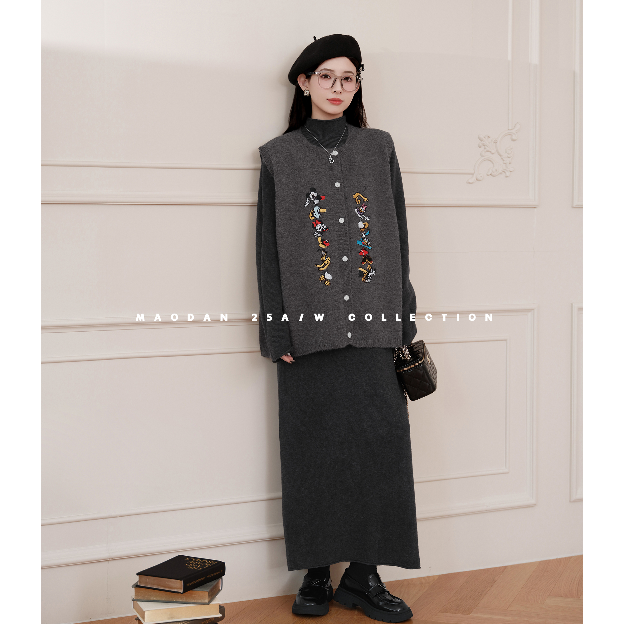 猫单【米奇聚会】娜娜的孕期穿搭孕妇装秋冬新洋气马甲连衣裙套装