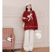 套装 猫单 孕妇装 加绒针织阔腿显瘦垂感直筒裤 红果糖衣 羊毛