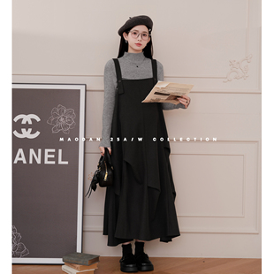 猫单【星轨灰调】【棉】孕妇装秋冬新品气质显瘦内搭背带裙套装