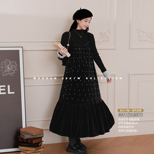 猫单【诺丁独白】娜娜的孕期穿搭孕妇装中长款外穿吊带丝绒裙套装